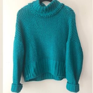 Free People teal turtle neck sweater